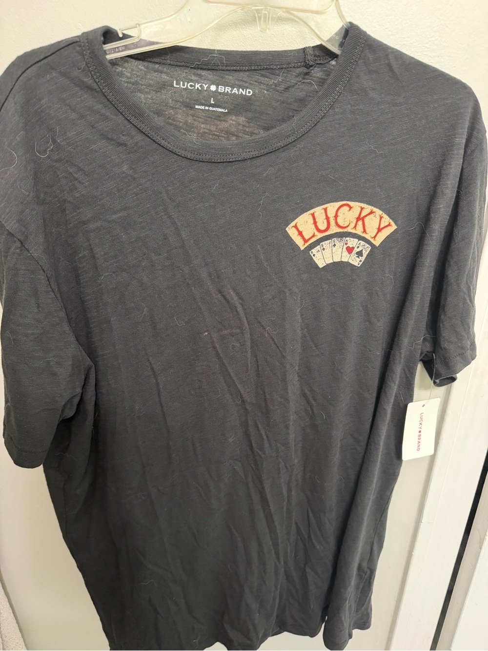 Lucky Brand Men's Charcoal Graphic 'Lucky' Tee with Card Motif